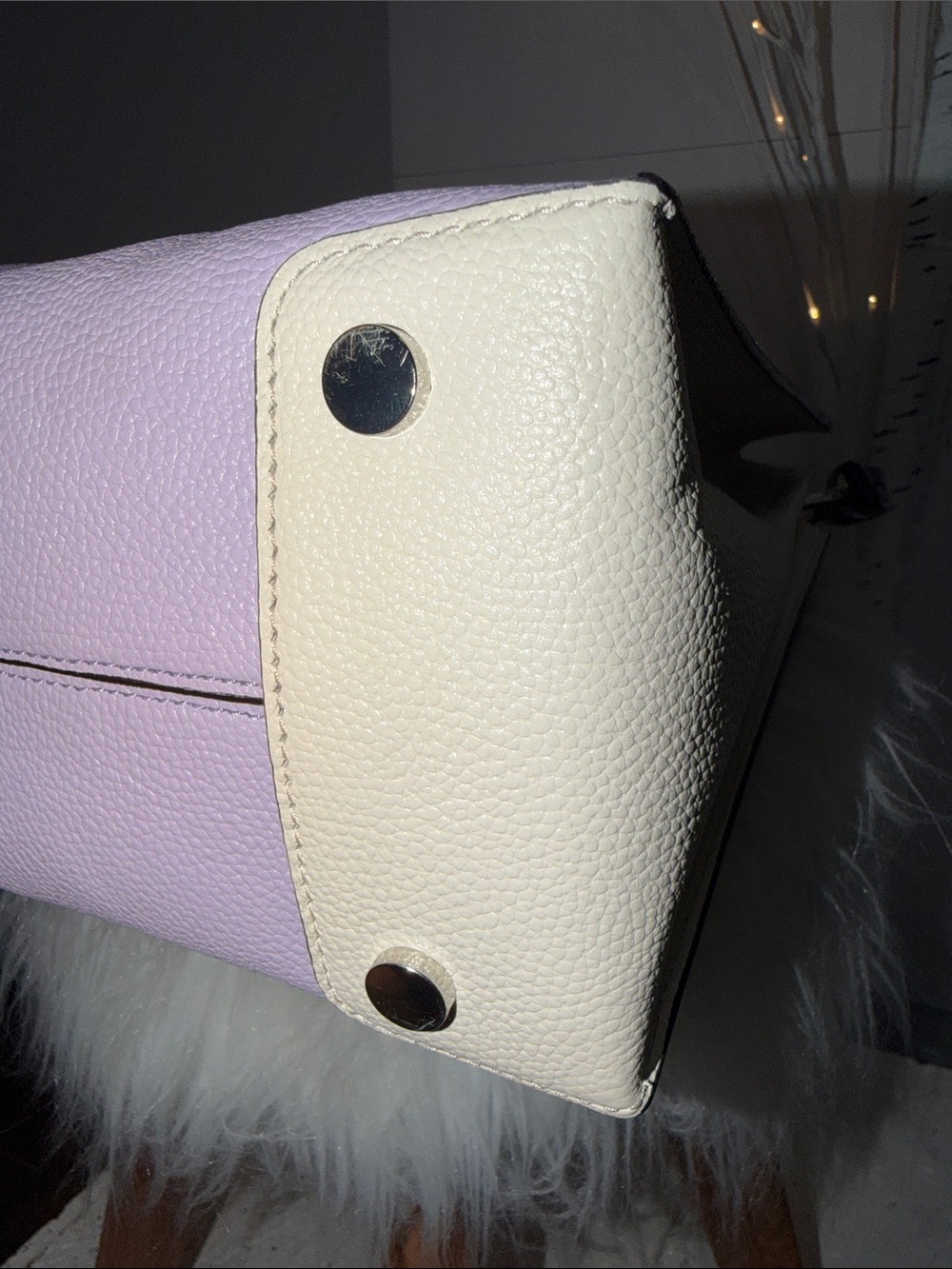 Michael Kors EUC lavender/cream structured crossbody 12X10 tote bag - Picture 6 of 13